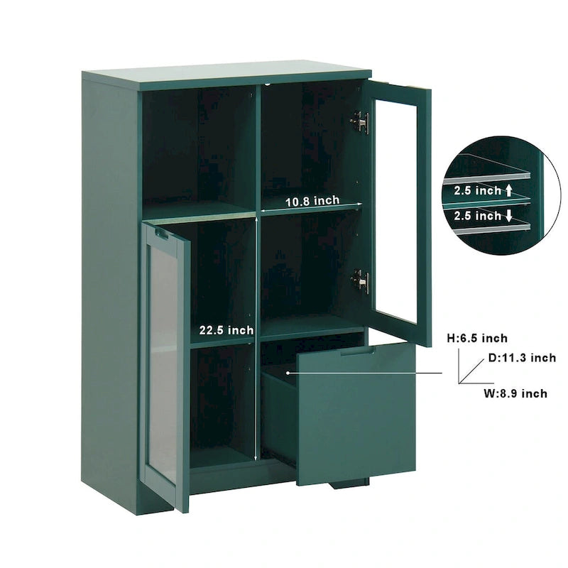 Meuble bas en bois avec 2 portes vitrées et 2 compartiments de rangement