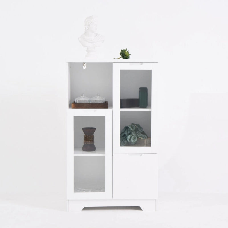Meuble bas en bois avec 2 portes vitrées et 2 compartiments de rangement