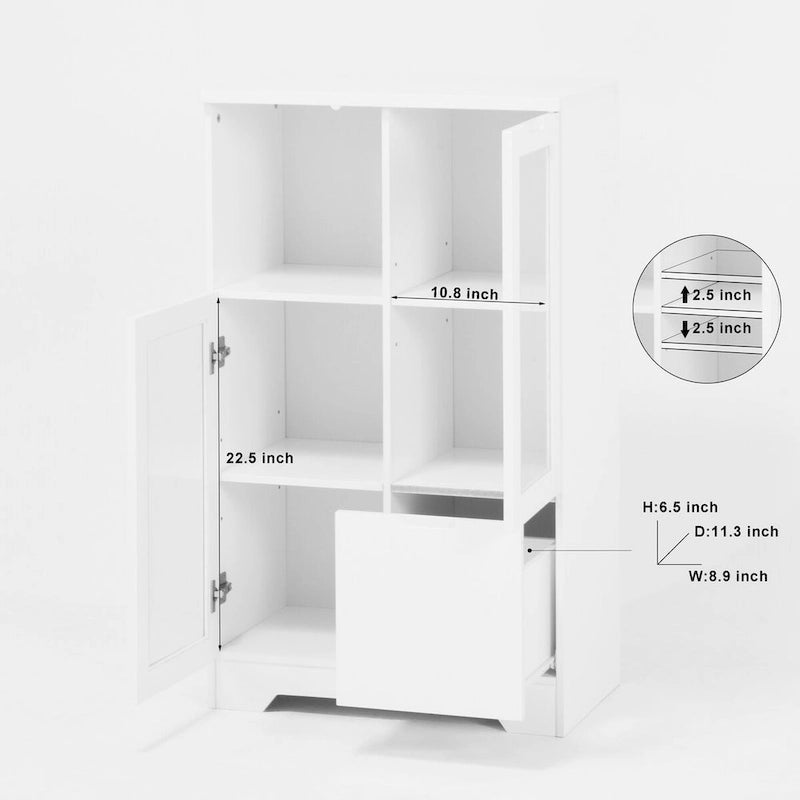Meuble bas en bois avec 2 portes vitrées et 2 compartiments de rangement