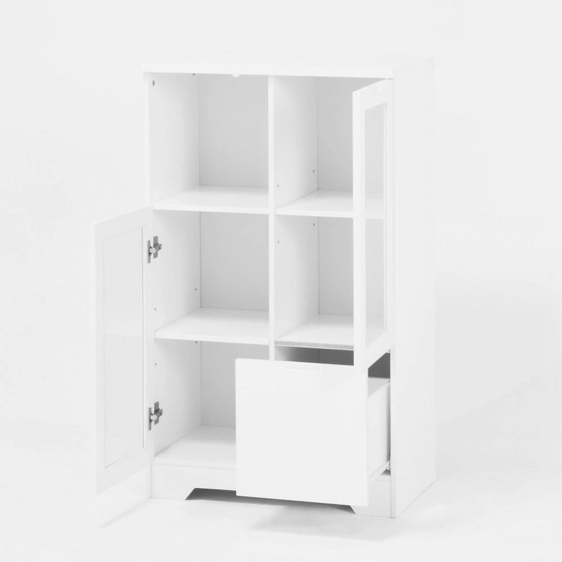 Meuble bas en bois avec 2 portes vitrées et 2 compartiments de rangement