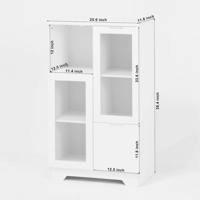 Meuble bas en bois avec 2 portes vitrées et 2 compartiments de rangement