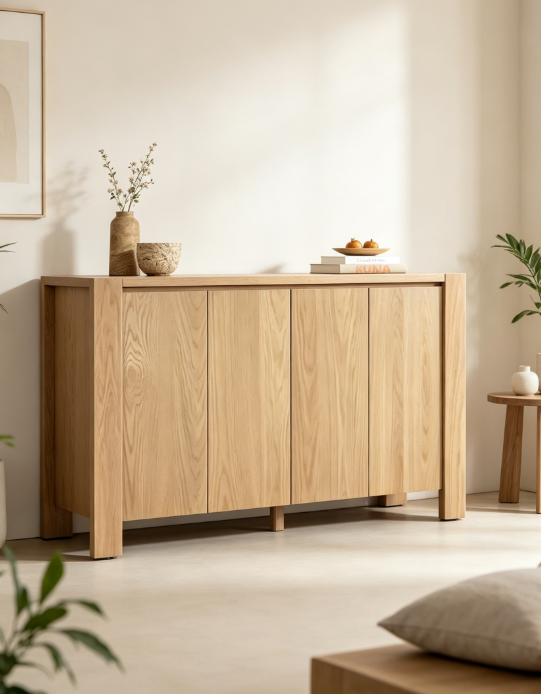 Bahut/Buffet de Rangement à 4 Portes avec Étagères Réglables et Finition Vieillie